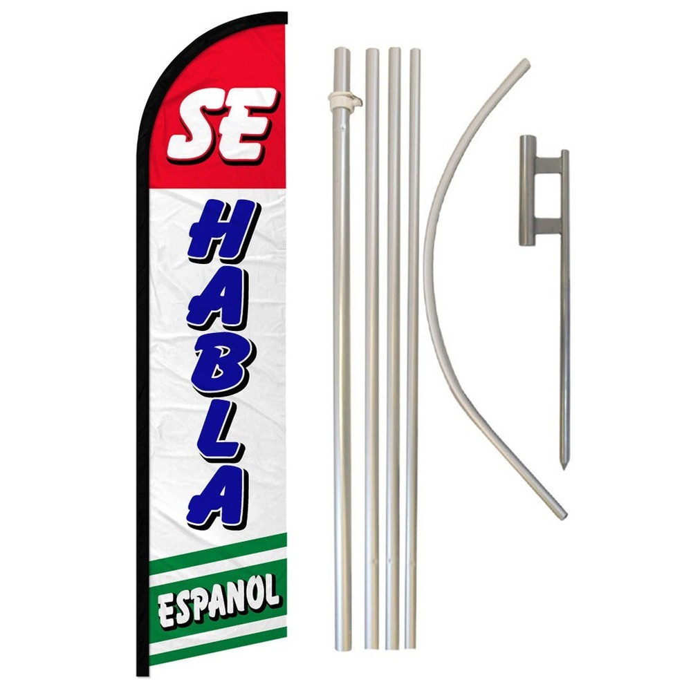 Se Habla Espanol Full Curve Windless Swooper Flag & Pole Kit We Speak Spanish Nautical Design #3