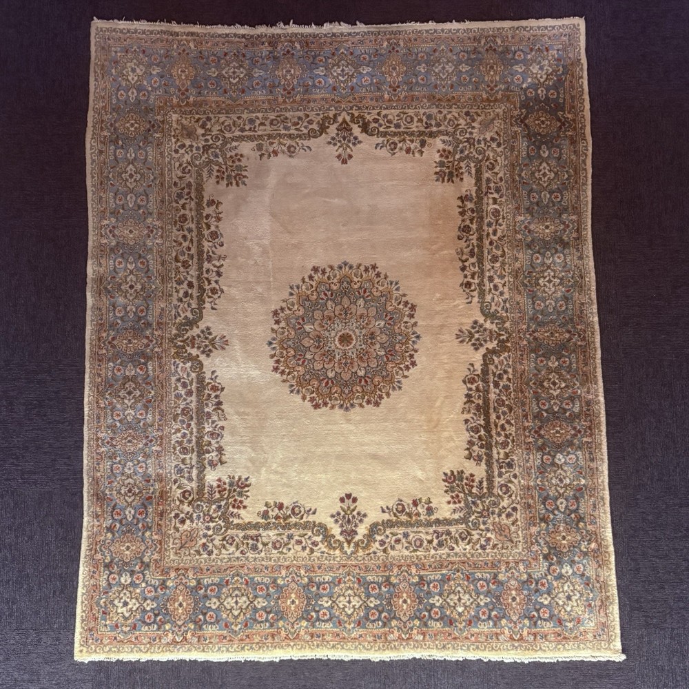 Antique Persian Hand Knotted Rug 8'x10' Pastel 289 KPSI Open Field Medallion