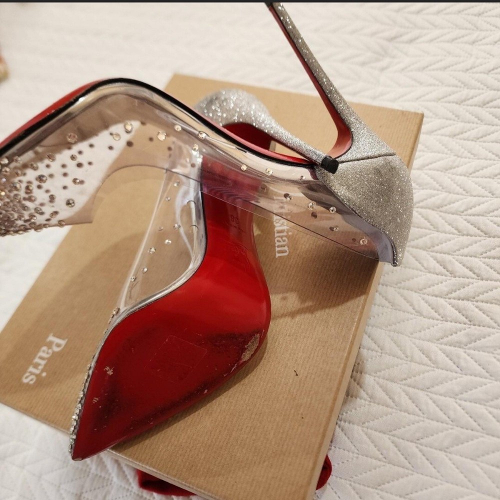 Christian Louboutin Size 38 Degrastrass Clear PVC Crystal Heels