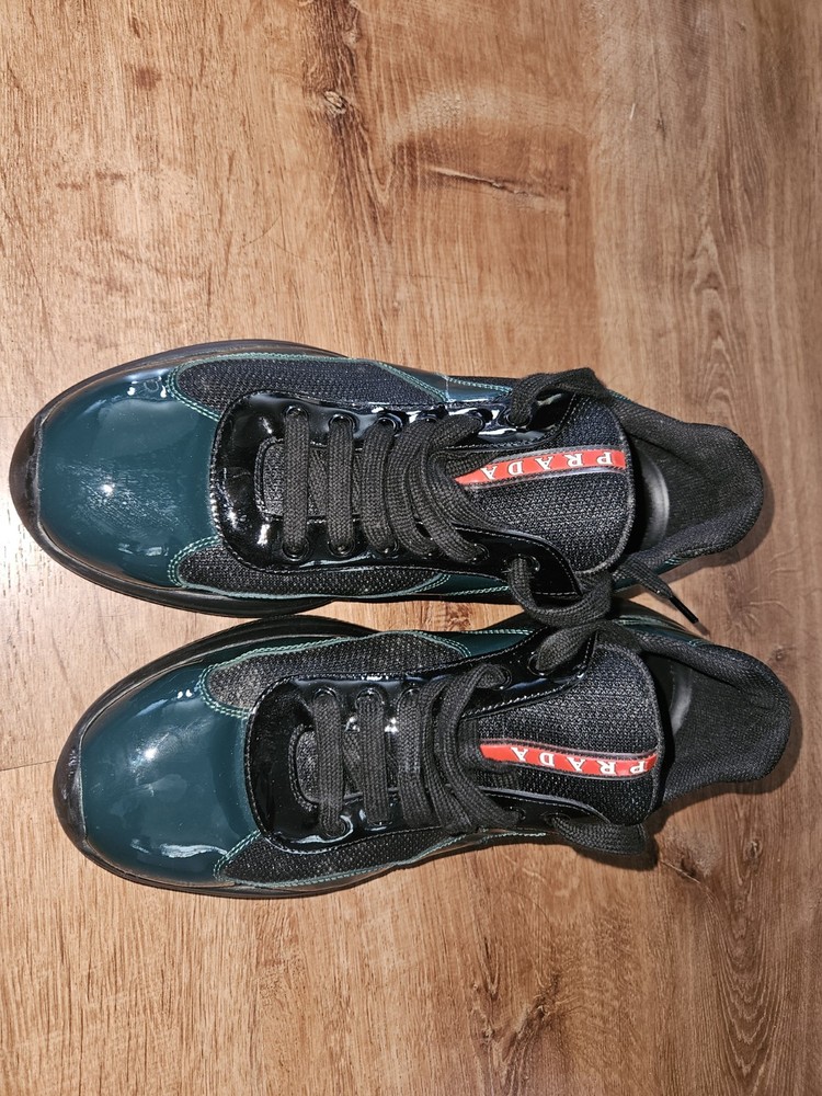 Prada America's Cup Mens Sneakers Size 9 Green Black Leather Authentic