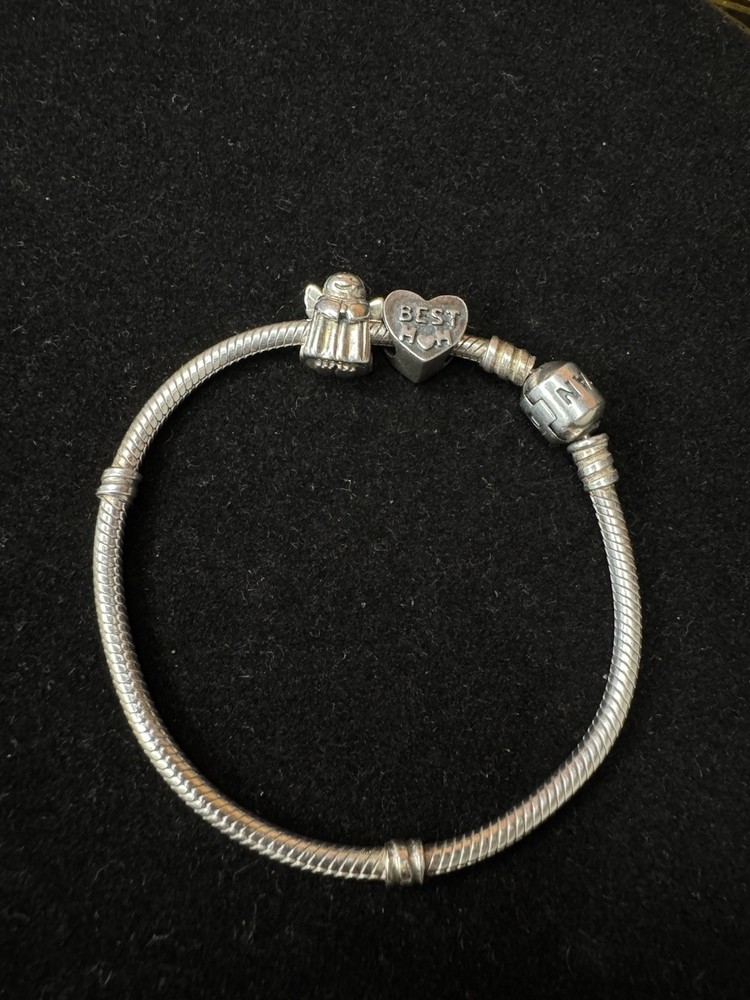 Pandora Sterling Silver Bracelet with Mom & Angel Charms 7 Inch 925 ALE