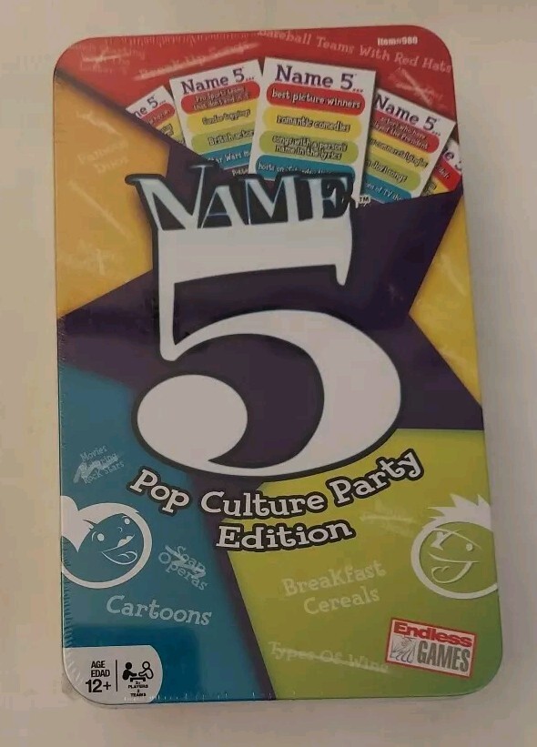 NAME 5 Pop Culture Party Game by Endless Games - New Sealed