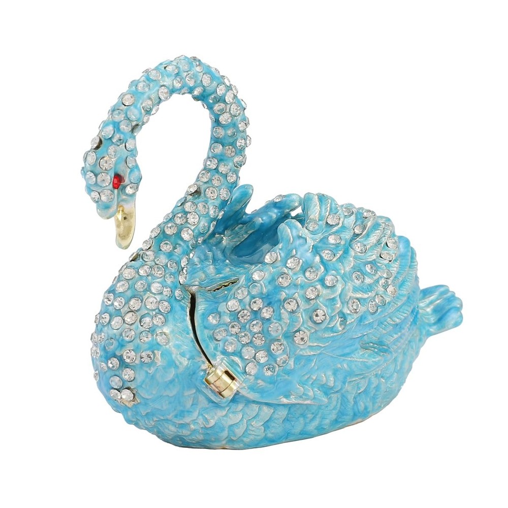 Skyblue Swan Trinket Boxes Hinged Enamel Small Jewelry Box Hand-Painted Colle...