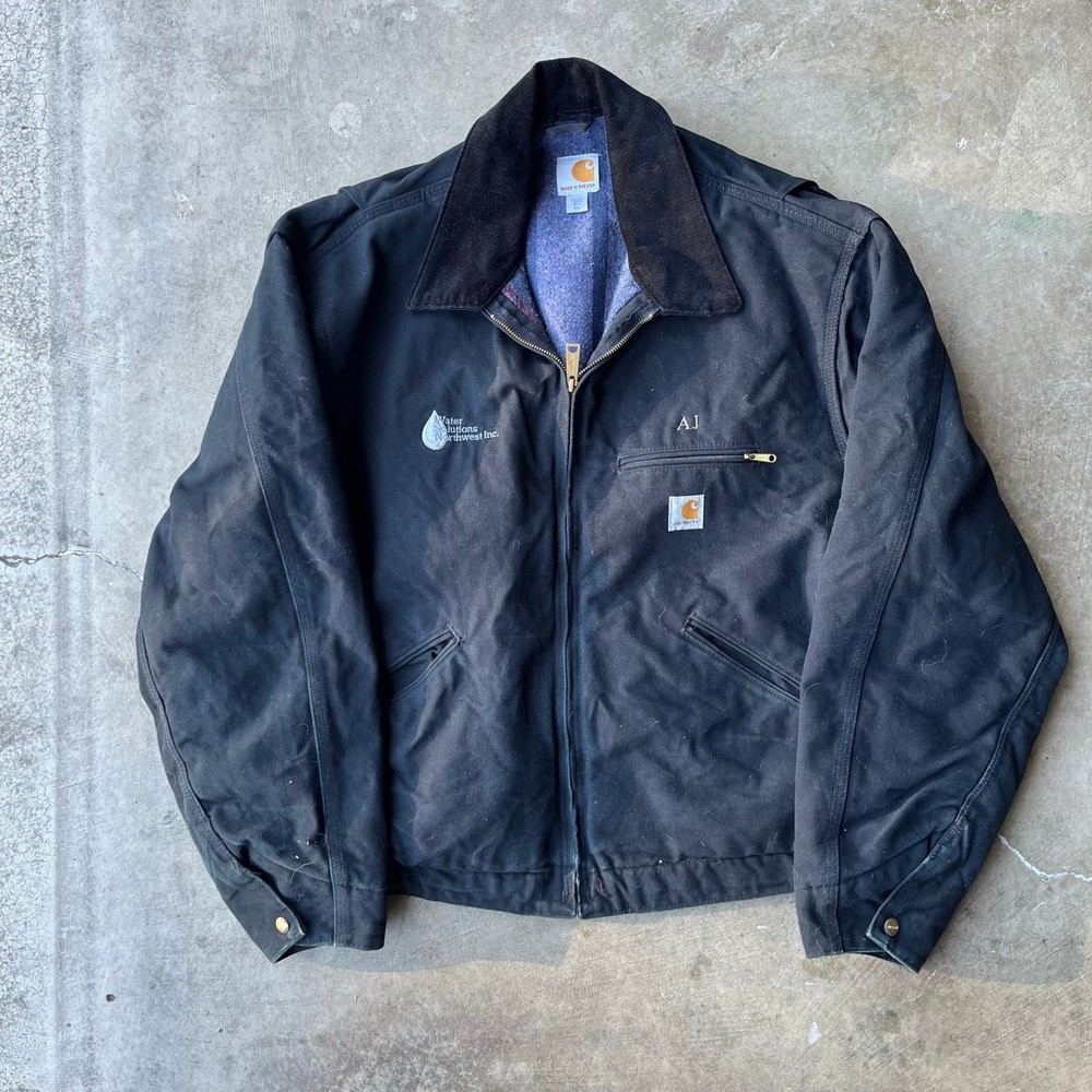 Vintage Black Carhartt Detroit Jacket J97 2XL Embroidered Workwear Carpenter Coat