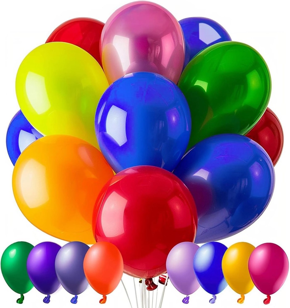 100 PCS 12” Latex Balloons Assorted Colors for Birthday, Baby Shower & Party
