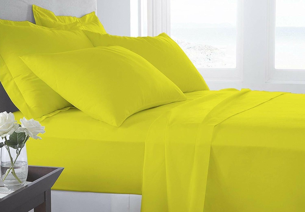 6 Piece Hotel Luxury Soft 100%Cotton bed sheets set 24'' deep 800TC Queen Yellow