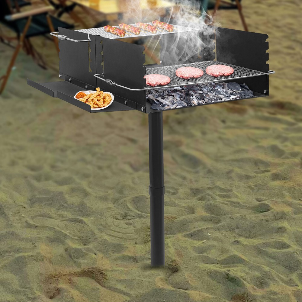 Large Park Style Grill Single Post Outdoor Barbecue Grill for Camping & Backyard