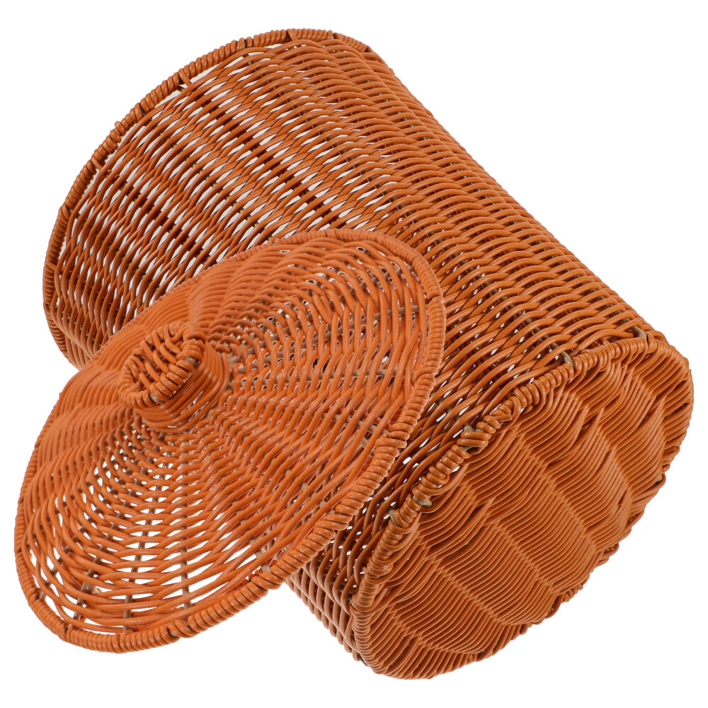 Wicker Laundry Basket with Lid Rattan Trash Can Toy Storage