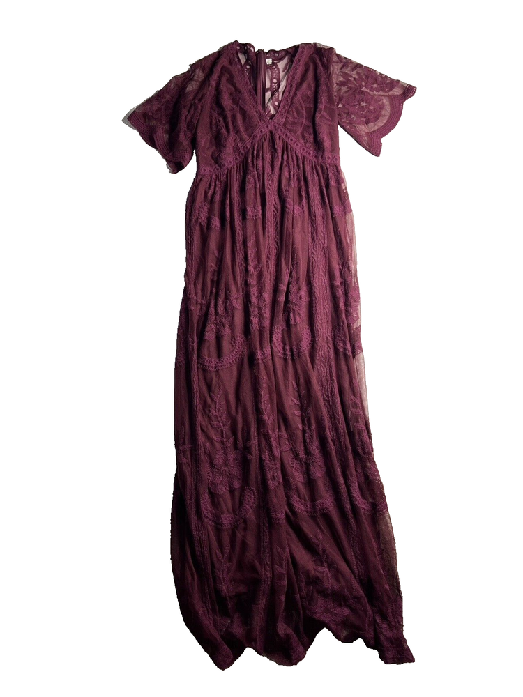 Edwardian Victorian Romantic Maxi Plum Dress Women Small Embroidery Whimsigoth