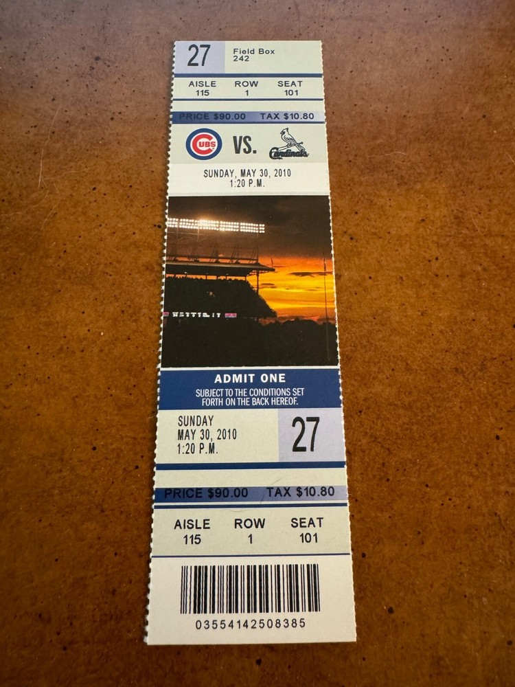 2010 St Louis Cardinals v Cubs Full Baseball Ticket Albert Pujols 3 HR Game