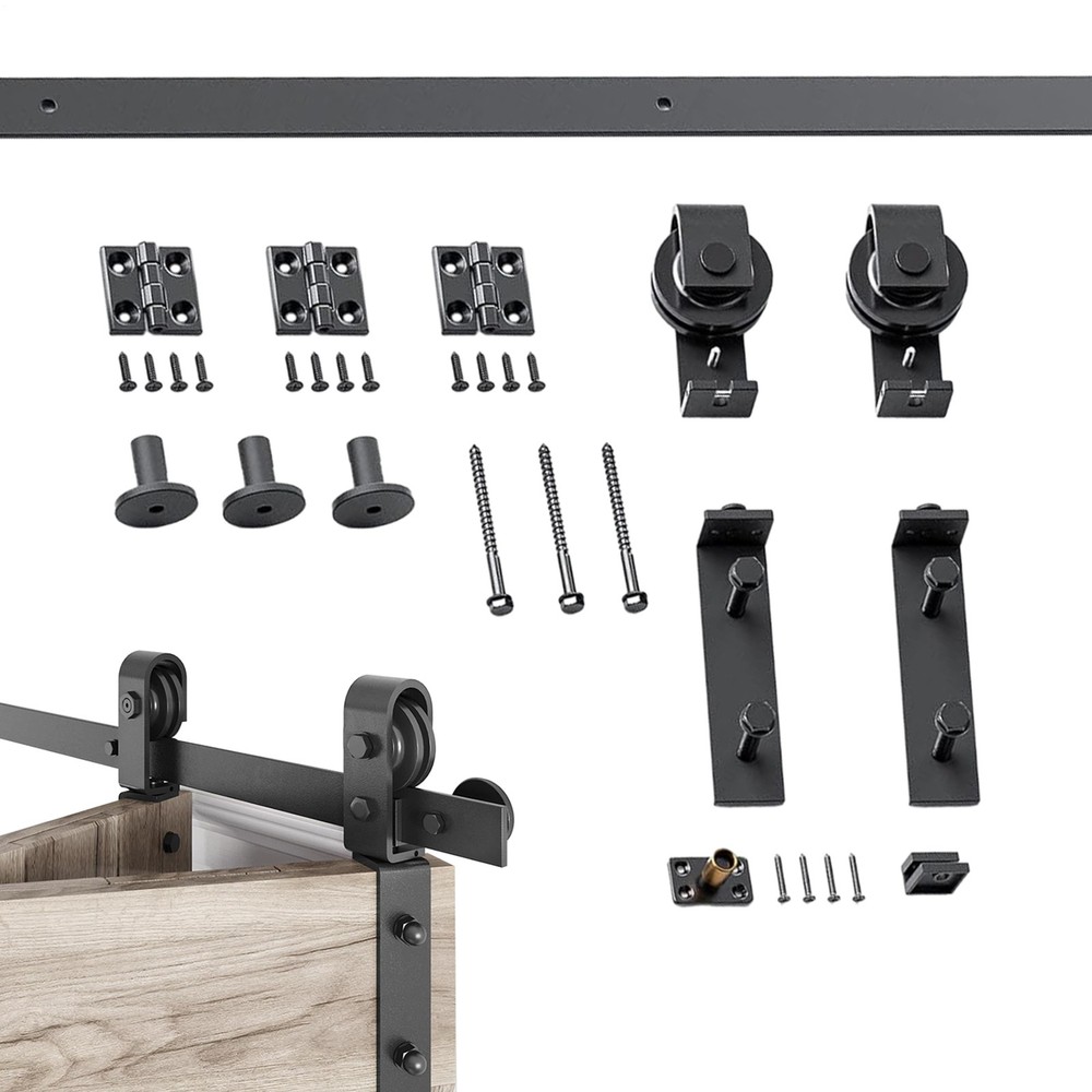 28in Black Bifold Sliding Barn Door Hardware Kit - Brand New Track System