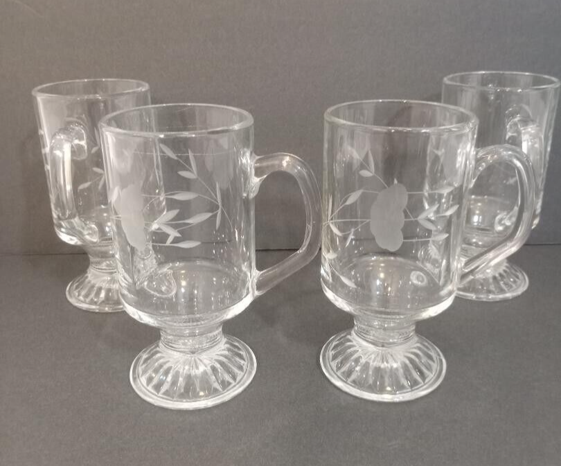 Clear Floral 6-Inch Drinking Pedestal Glass with Print Design Handles