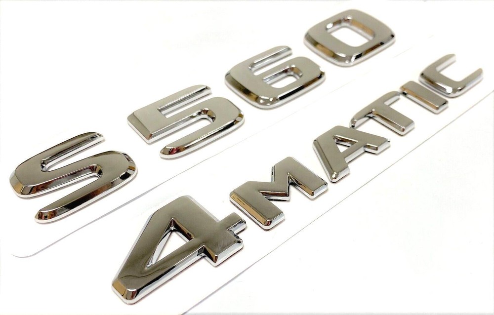 2X S560+4MATIC CHROME SILVER REAR TRUNK EMBLEM BADGE NAMEPLATE DECAL NUMBER ABS