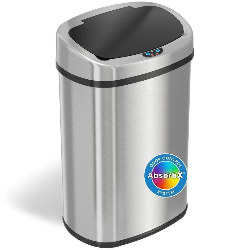 Sensor Can 13 Gallon Trash Cans with Odor Filter Stainless Steel Oval Automatic
