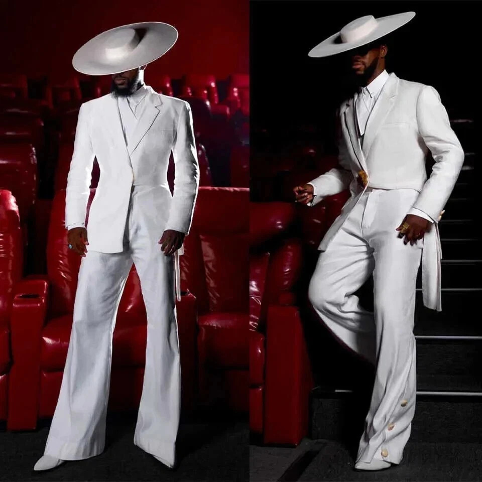White Men's Suit Red Carpet Wedding Groom Evening Party Prom Coat Straight Pant