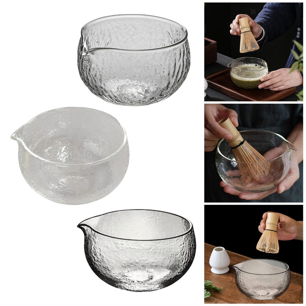 Matcha Hammered Glass Tea Bowl for Ceremony Transparent Design  