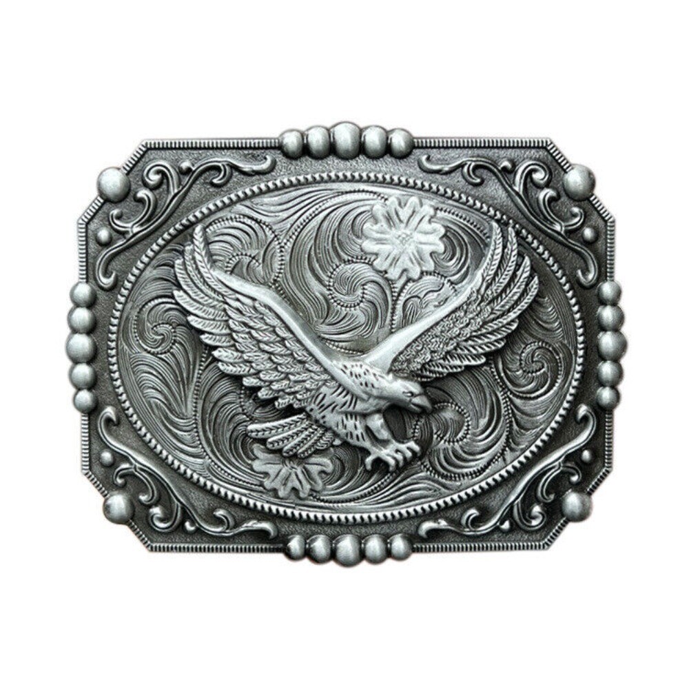 Vintage Western Cowboy Belt Buckle Men & Women Rodeo Wear - Floral Flying Eagle