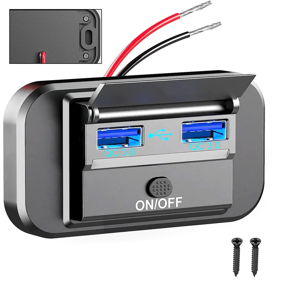12V-24V Dual USB QC3.0 Car Boat RV Quick Charger Socket LED Power Outlet Part