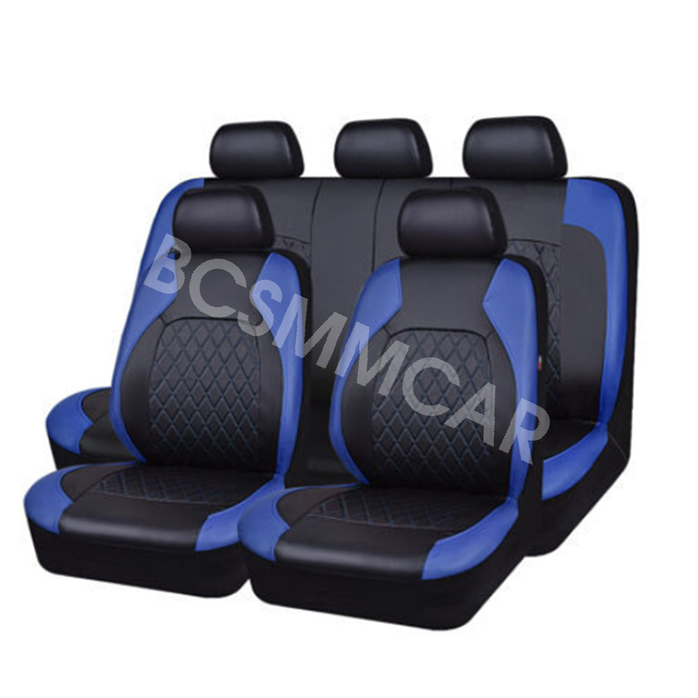 Full Set Car Seat Covers PU Leather Cushion Protectors Diamond Lattice Styling