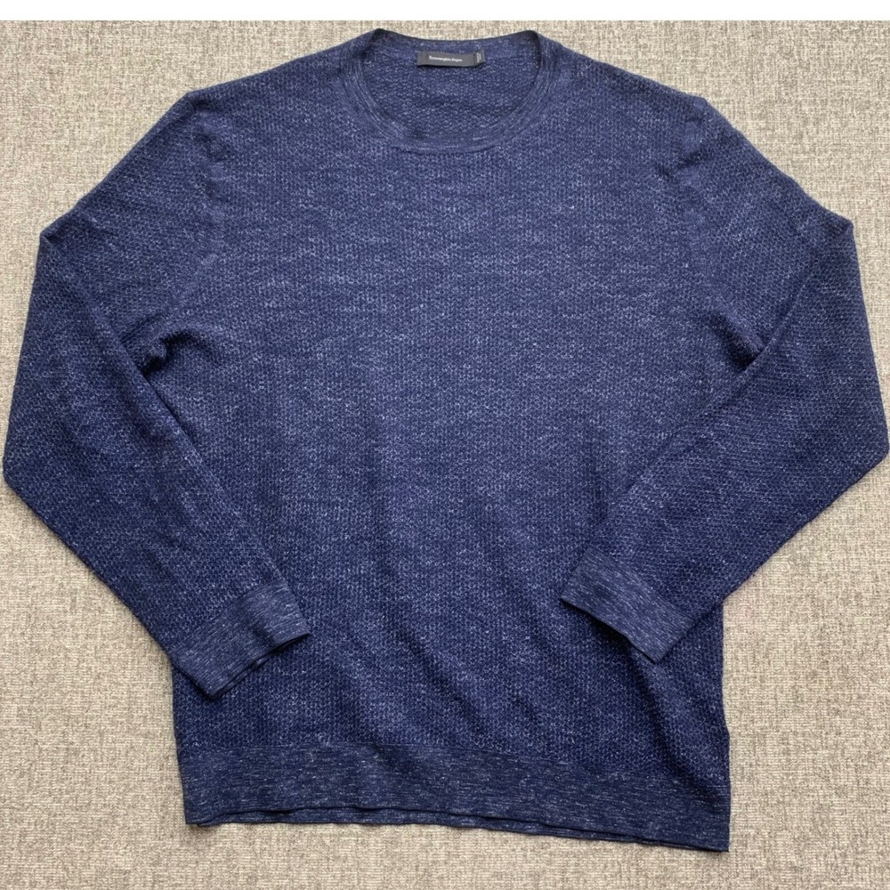 Ermenegildo Zegna Blue Heather Crew Neck Sweater Sz XXL Wool Cashmere Silk Linen