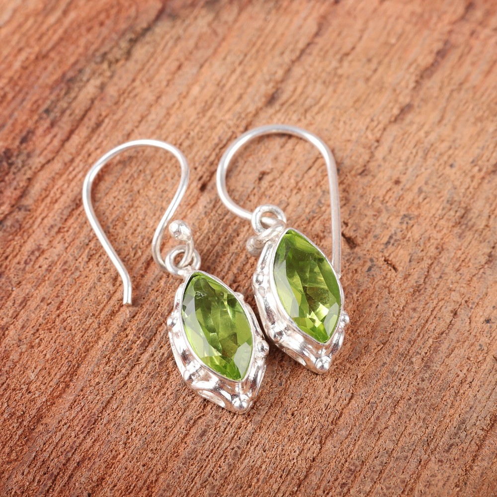 Wedding Gift For Her 925 Silver Natural Peridot Drop/Dangle Minimalist Earrings
