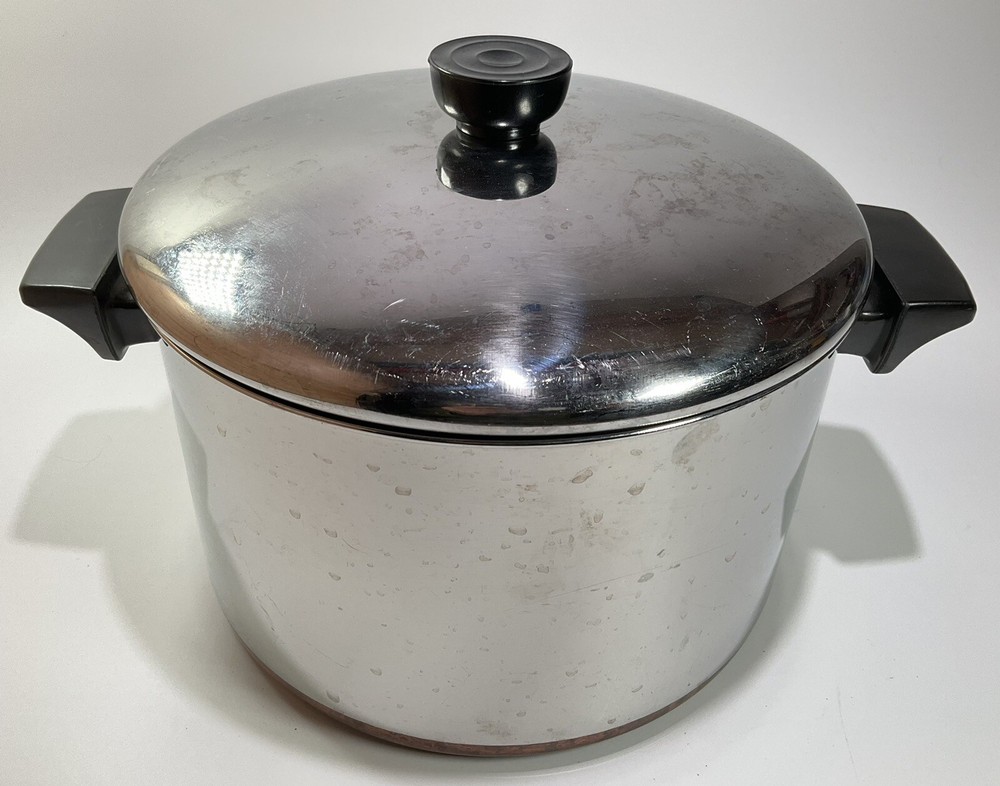 Vintage REVERE WARE 6 Quart Copper Bottom Stock Pot with Original Lid