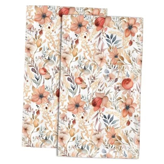 Soft Watercolor Floral Hand Towels Set of 2 for Bathroom