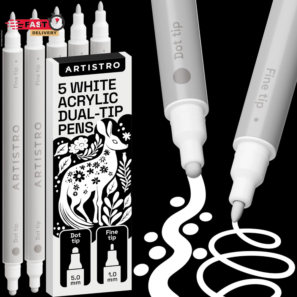 ARTISTRO 5 White Acrylic Paint Markers for Rock, Fabric, Wood, Glass, Decoration