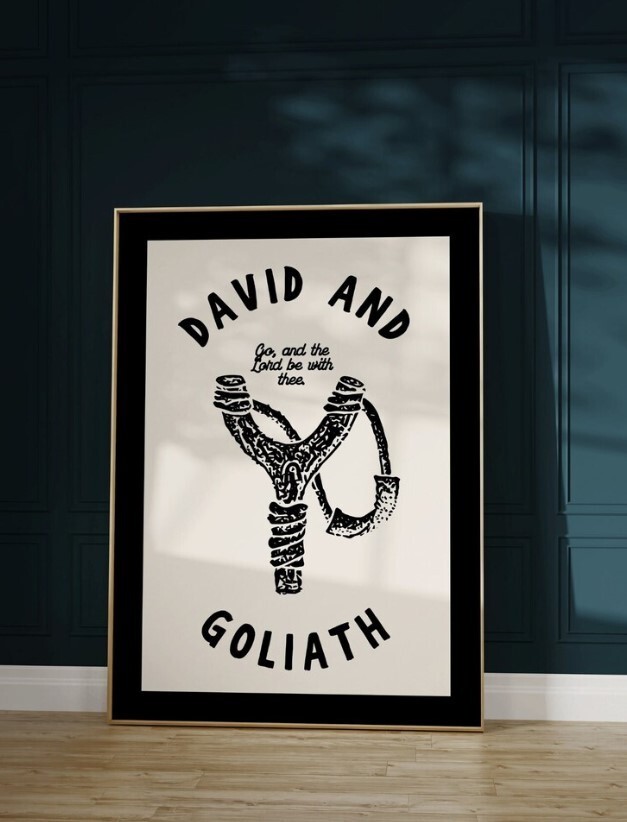 David and Goliath Minimalist Christian Wall Art Bible Print
