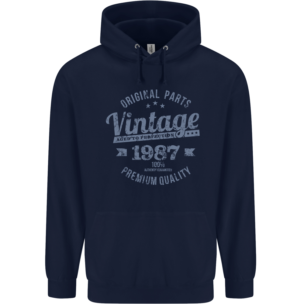 Vintage Year 37th Birthday 1987 Mens 80% Cotton Hoodie Navy Blue