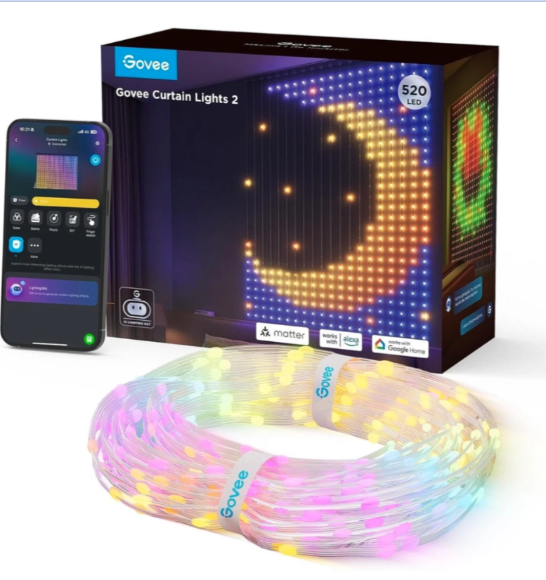 Govee Smart RGB LED Curtain Lights 2 with 520 LEDs 4.9x6.6ft H70B3 MSRP $129