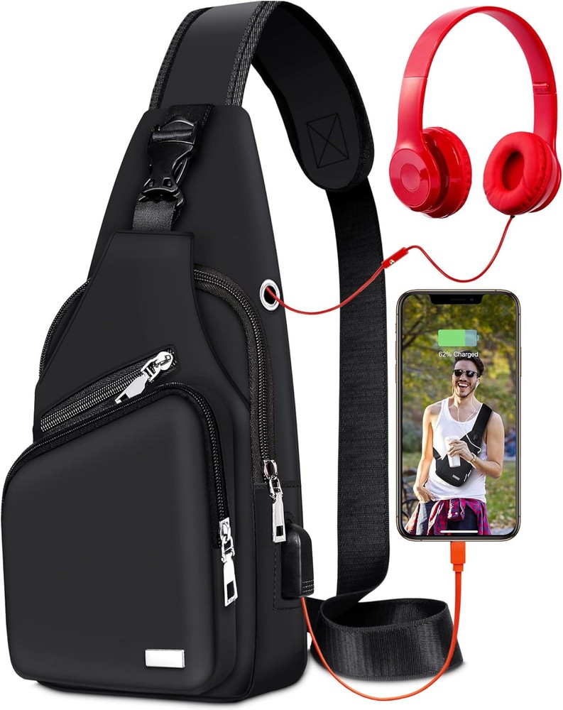 Waterproof Unisex Sling Backpack Crossbody Bag in Black