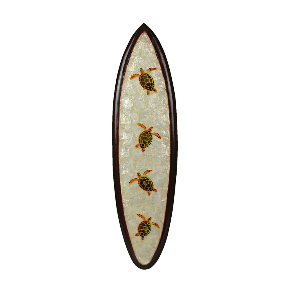 31 In Wood And Capiz Four Turtles Hand Carved Decorative Surfboard Wall Decor