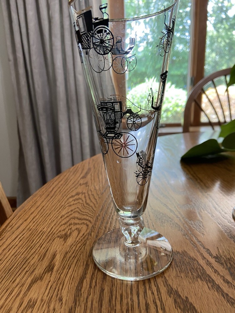 Vintage Libby Horseless Carriage Pilsner Beer Glass Set of 8