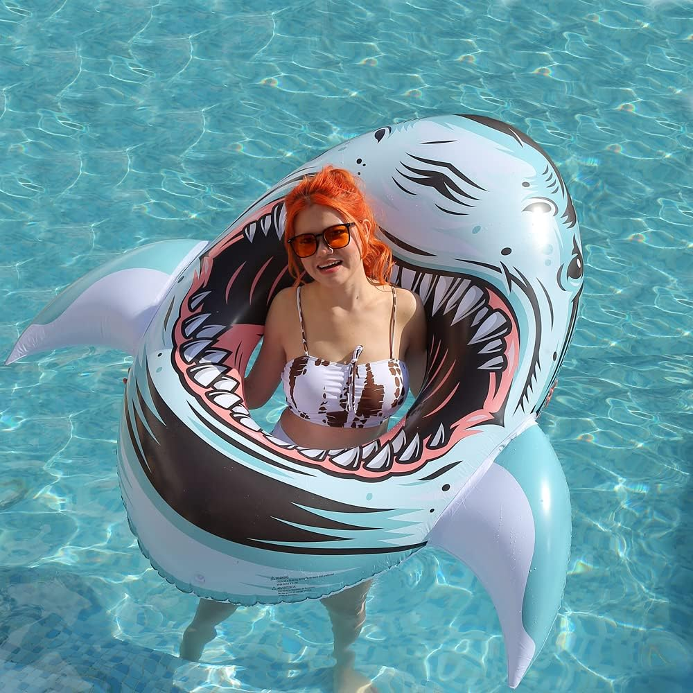 Inflatable Shark Pool Float Ride-On Lounge Toy for Kids and Adults
