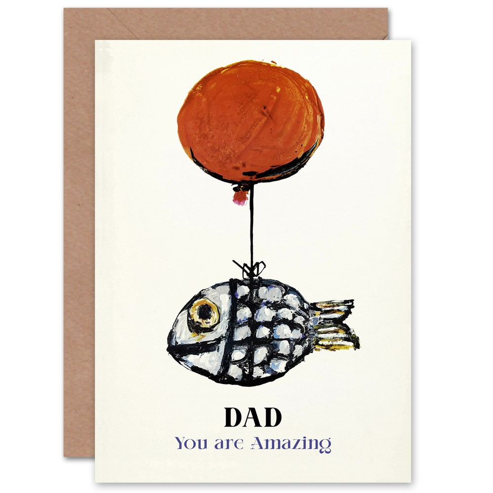 Fathers Day Abstract Oil Painting Balloon Fish Fun For Him Dad Greeting Card-image