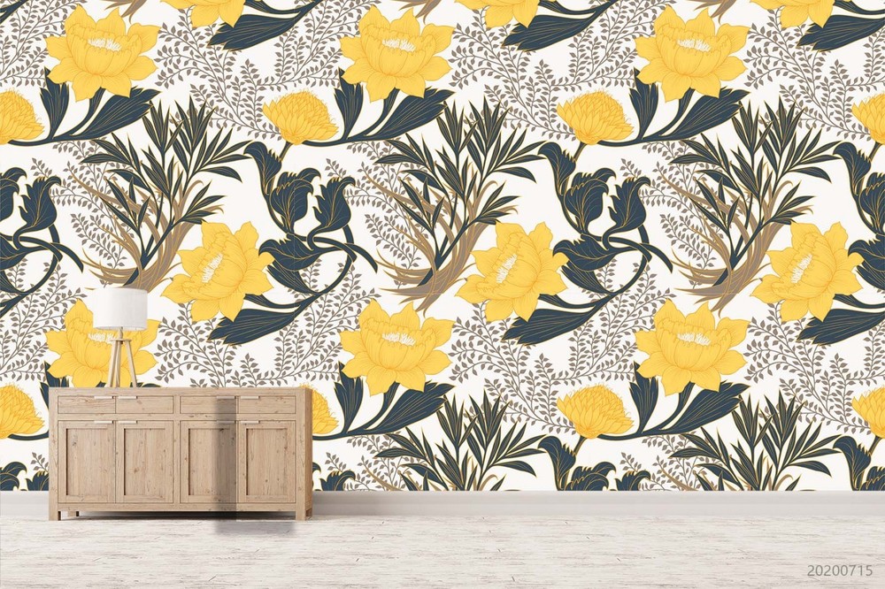 3D Flowers Leaves Flora Pattern Wall Murals Wallpaper Murals Wall Sticker