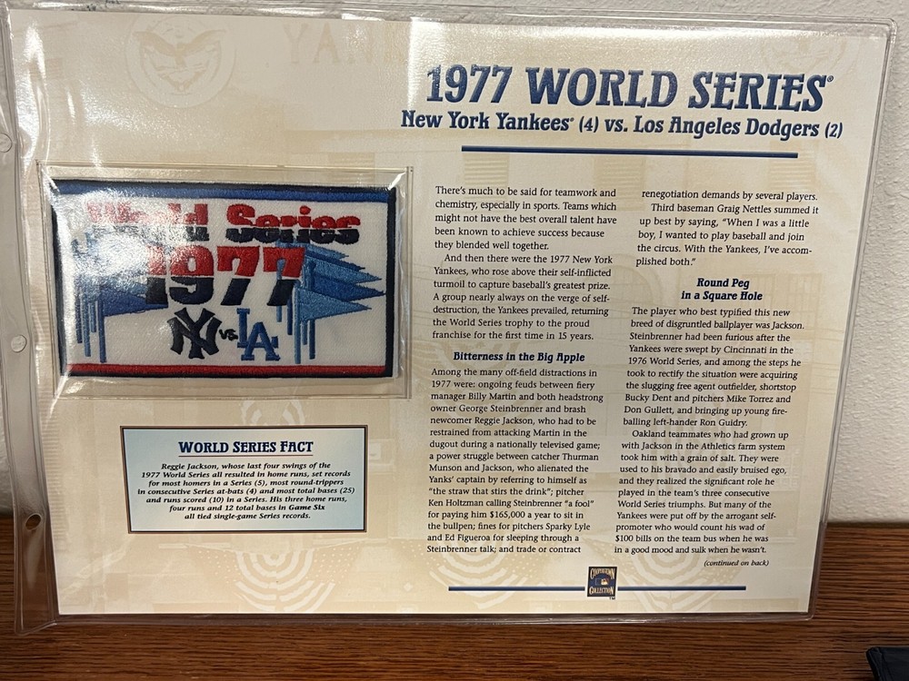 1977 WORLD SERIES PATCH - YANKEES VS DODGERS MLB PATCH WILLABEE & WARD