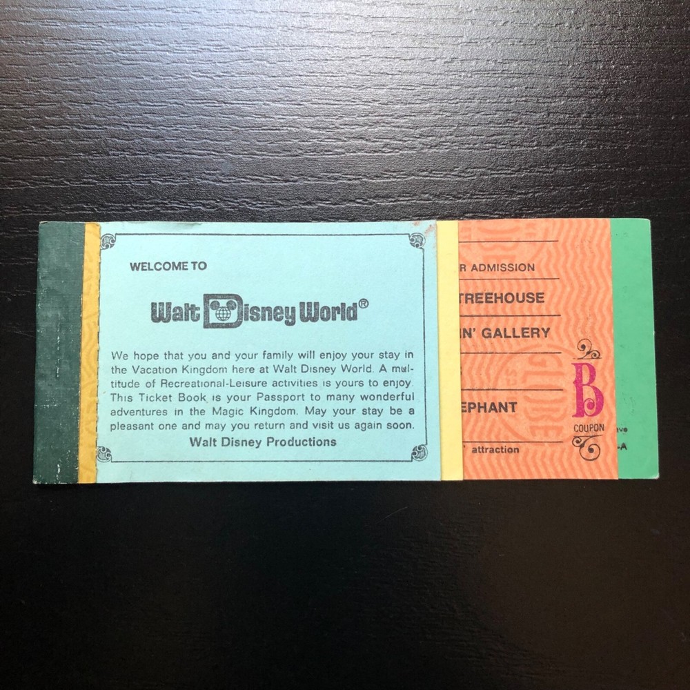 Vintage 1970 B Coupon Book Ticket Admission Paper Magic Kingdom Disney World-image