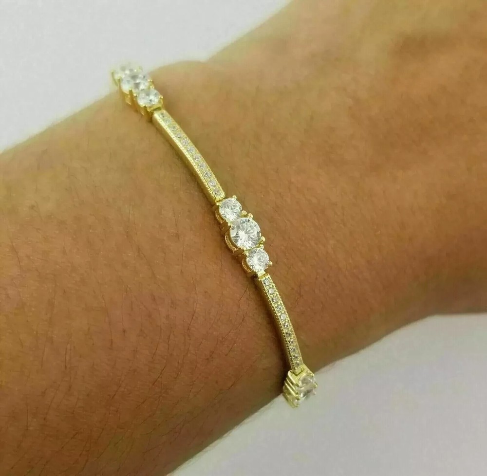5CT Round Lab Created Diamond Women's Tennis Bracelet 14K Yellow Gold Plated 7