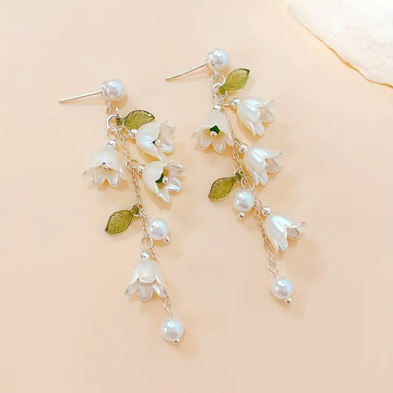 Exquisite Lily of the Valley Long Dangle Earrings Jewelry for Women Vacation Gift