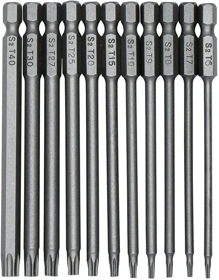11-Piece Magnetic Torx Screwdriver Bit Set with 1/4 Inch Hex Shank in Durable S2 Steel