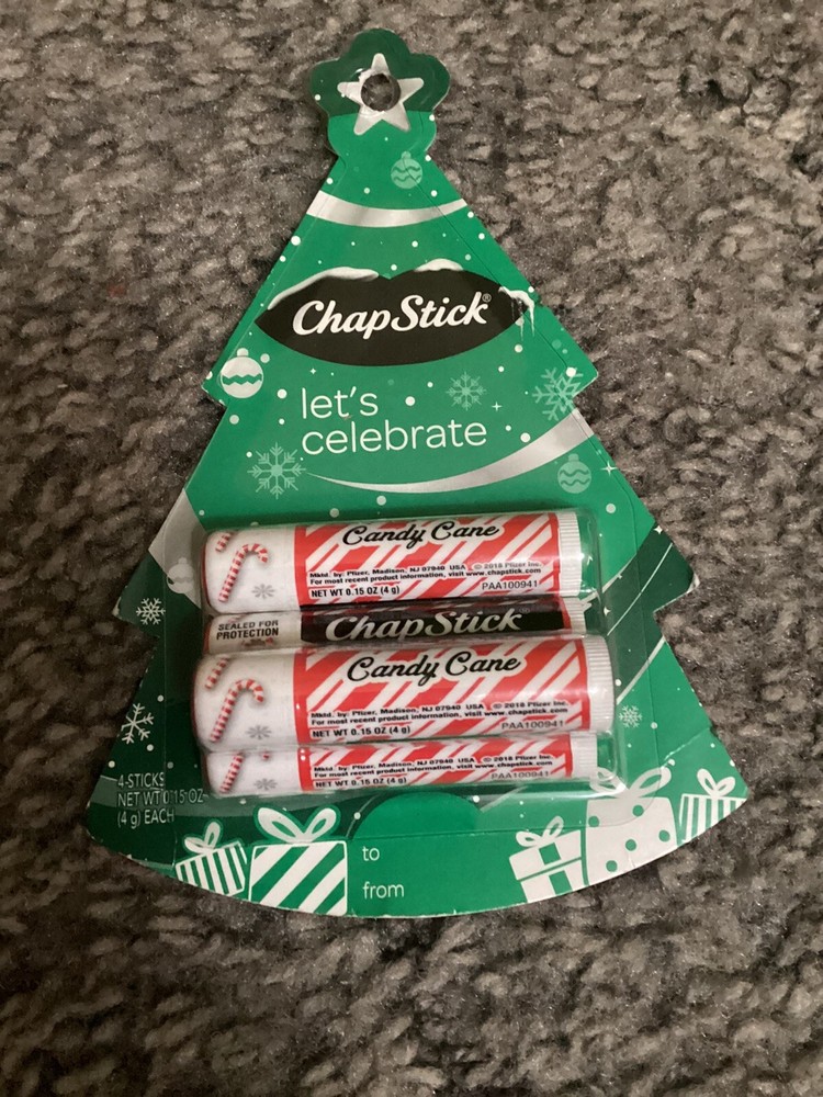 Holiday Tree Chapstick 4-Pack Candy Cane Lip Balm