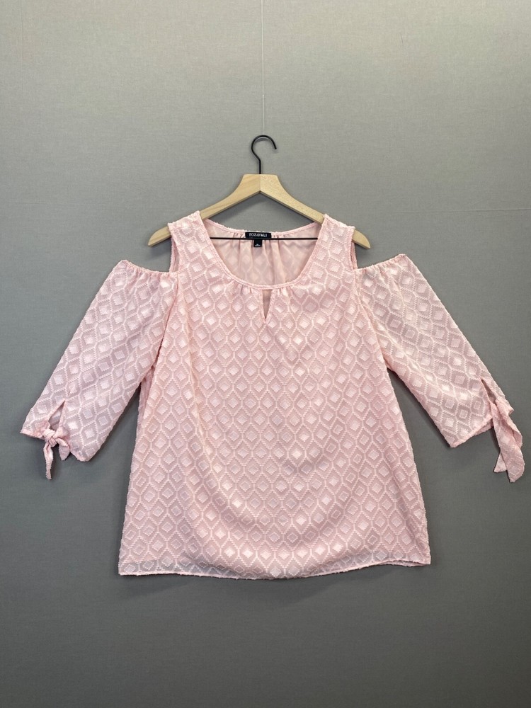 Roz & Ali Womens Pink Blouse Diamond Shape Long Sleeve Scoop Neck Size XL
