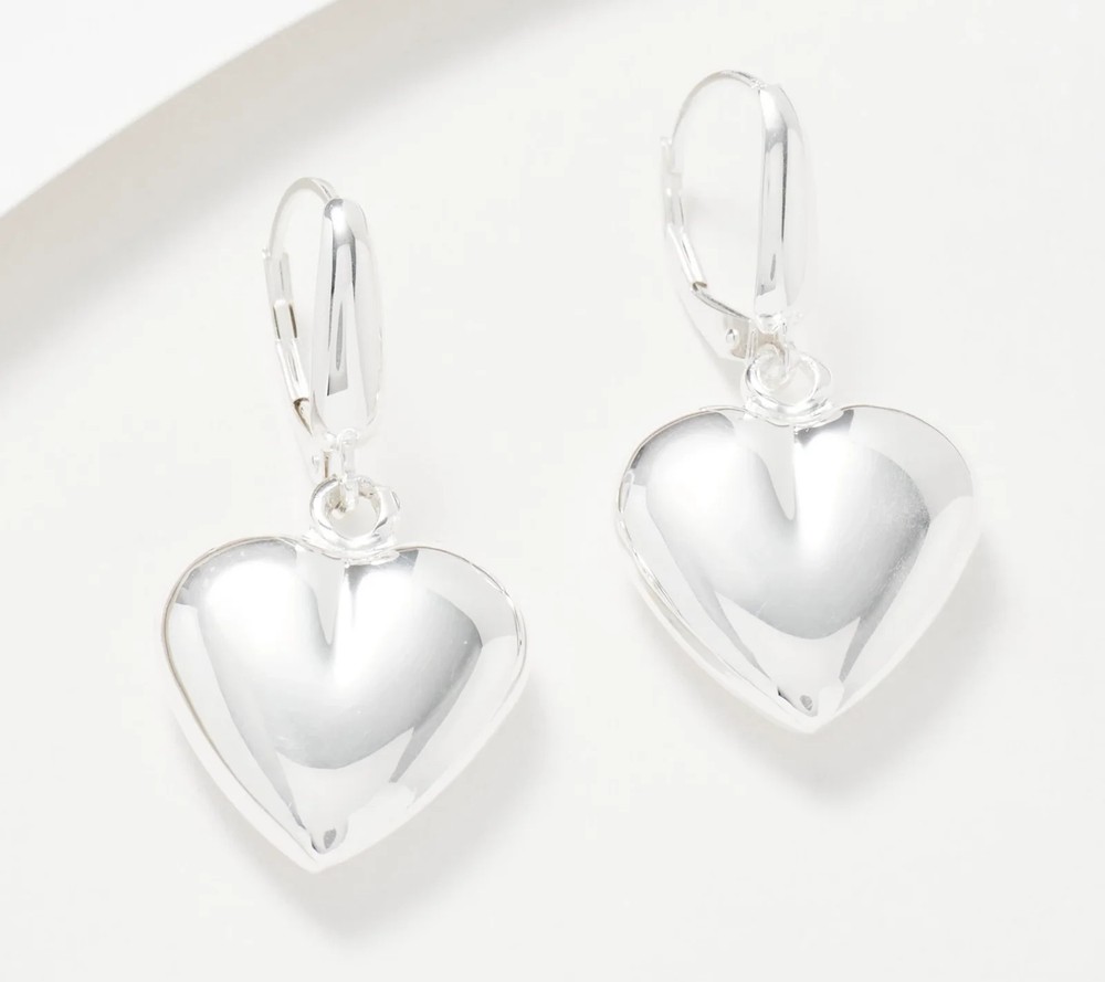 UltraFine 950 Silver Heart Motif Polished Dangle Earrings
