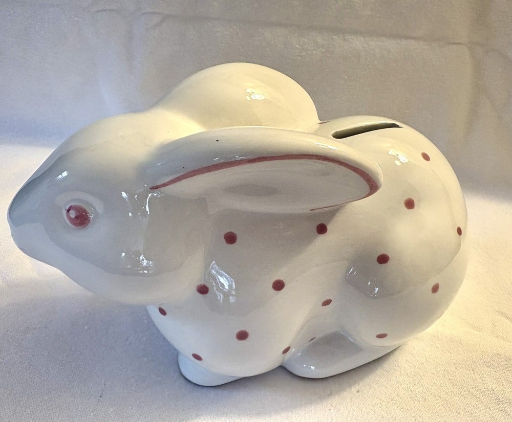 TIFFANY & CO Pink Polka Dot Ceramic Bunny Bank Este Ceramiche Italy