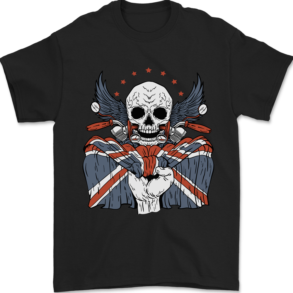 British Biker Skull Motorbike Flag Cotton T-Shirt for Men  