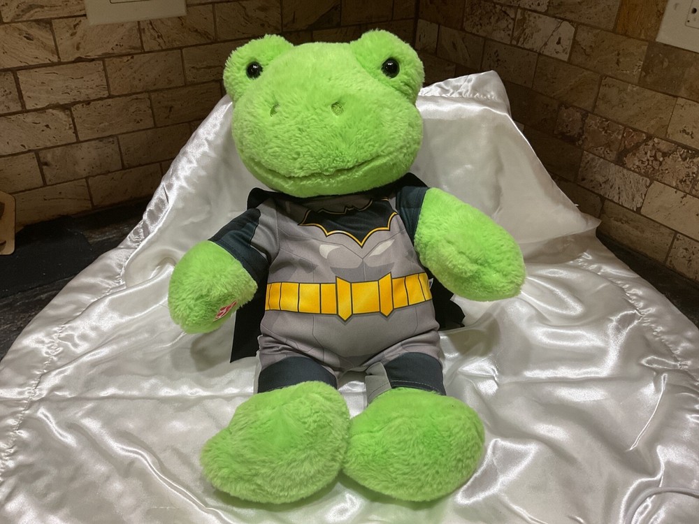 Build A Bear Spring Green Frog w/ Batman Clothes Outfit Stuffed Plush Animal 16”