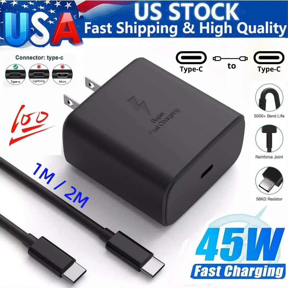 45W Fast Charger with Type C Cable for Samsung S24 FE S23 S22 S21 Ultra