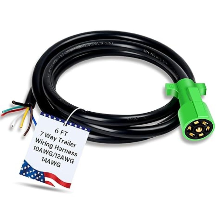 6 FT 7 Pin Trailer Plug 7 Way Trailer Wiring Harness with Color -7Way-6FT